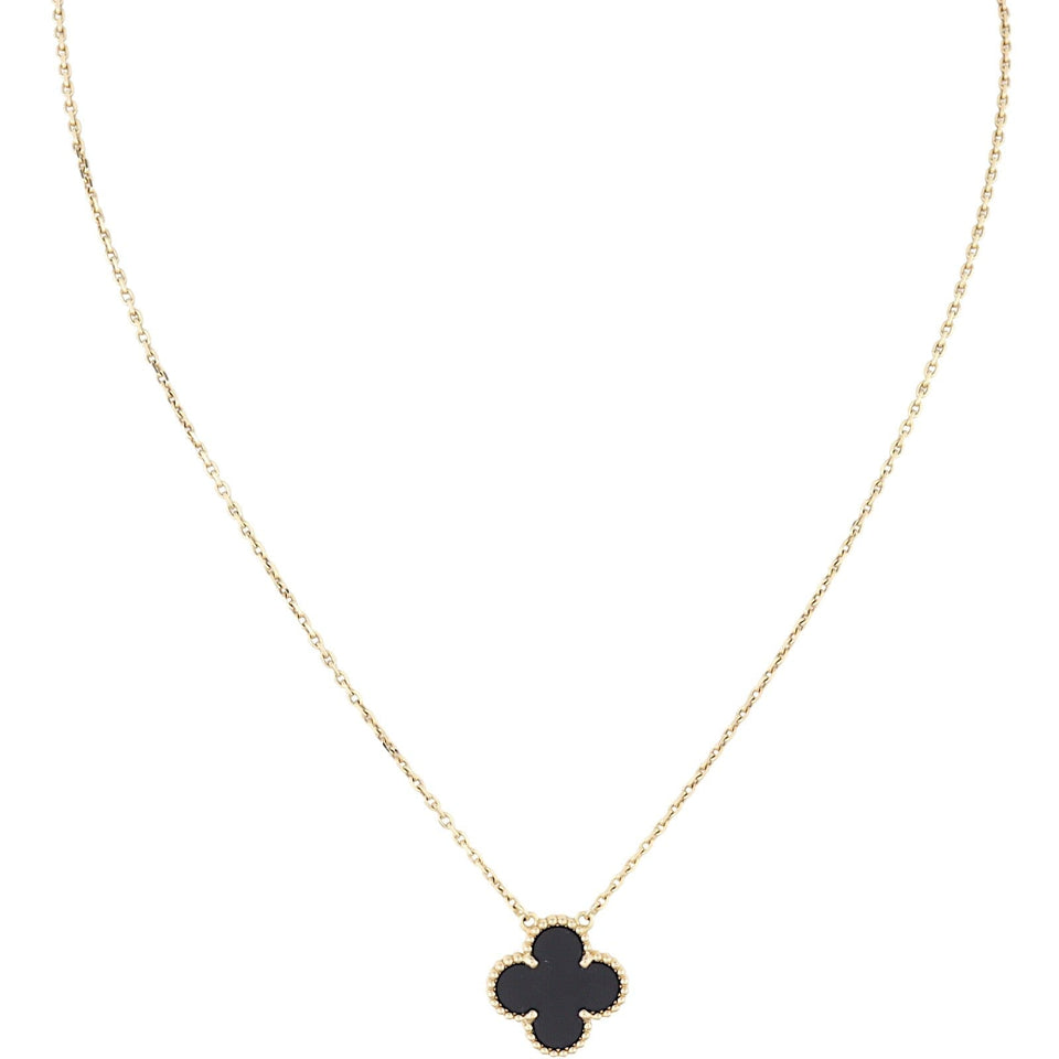 Van Cleef & Arpels Vintage Alhambra Onyx 18k Yellow Gold Pendant Necklace