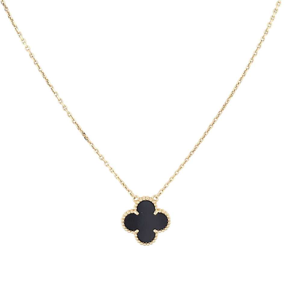 Van Cleef & Arpels Vintage Alhambra Onyx 18k Yellow Gold Pendant Necklace