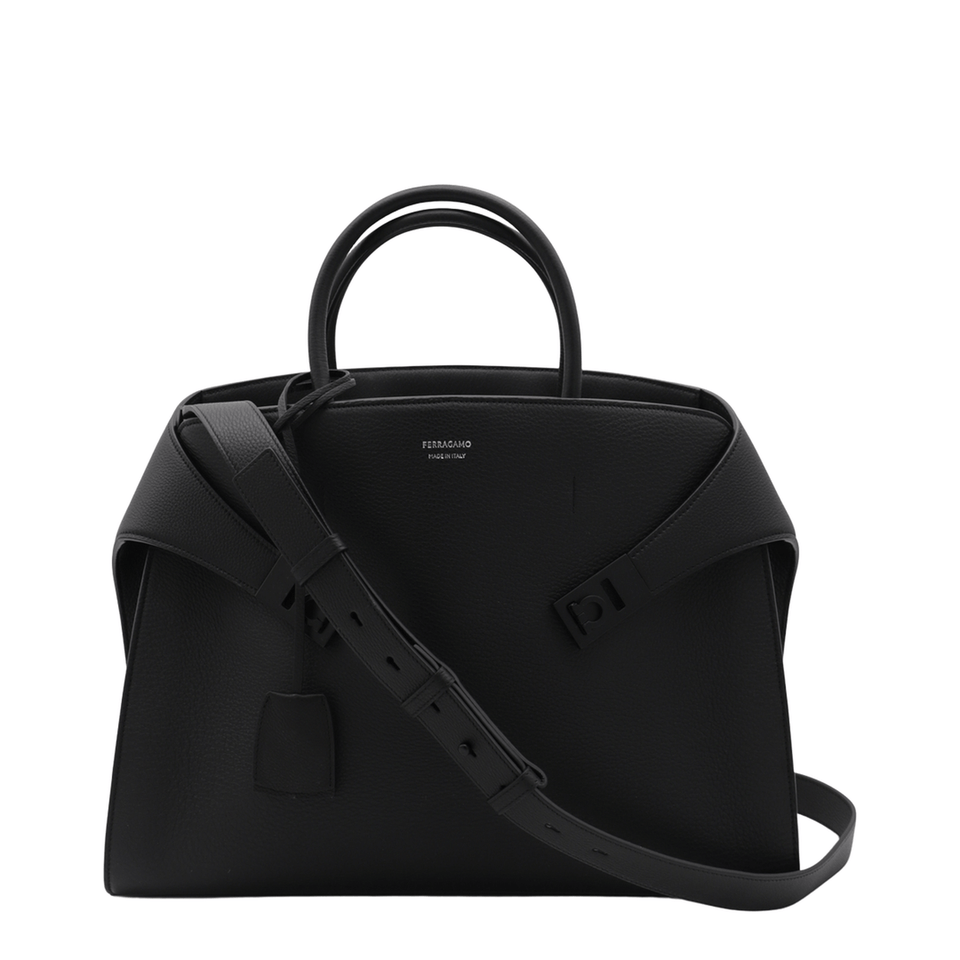 Ferragamo Hug Leather Briefcase - Black