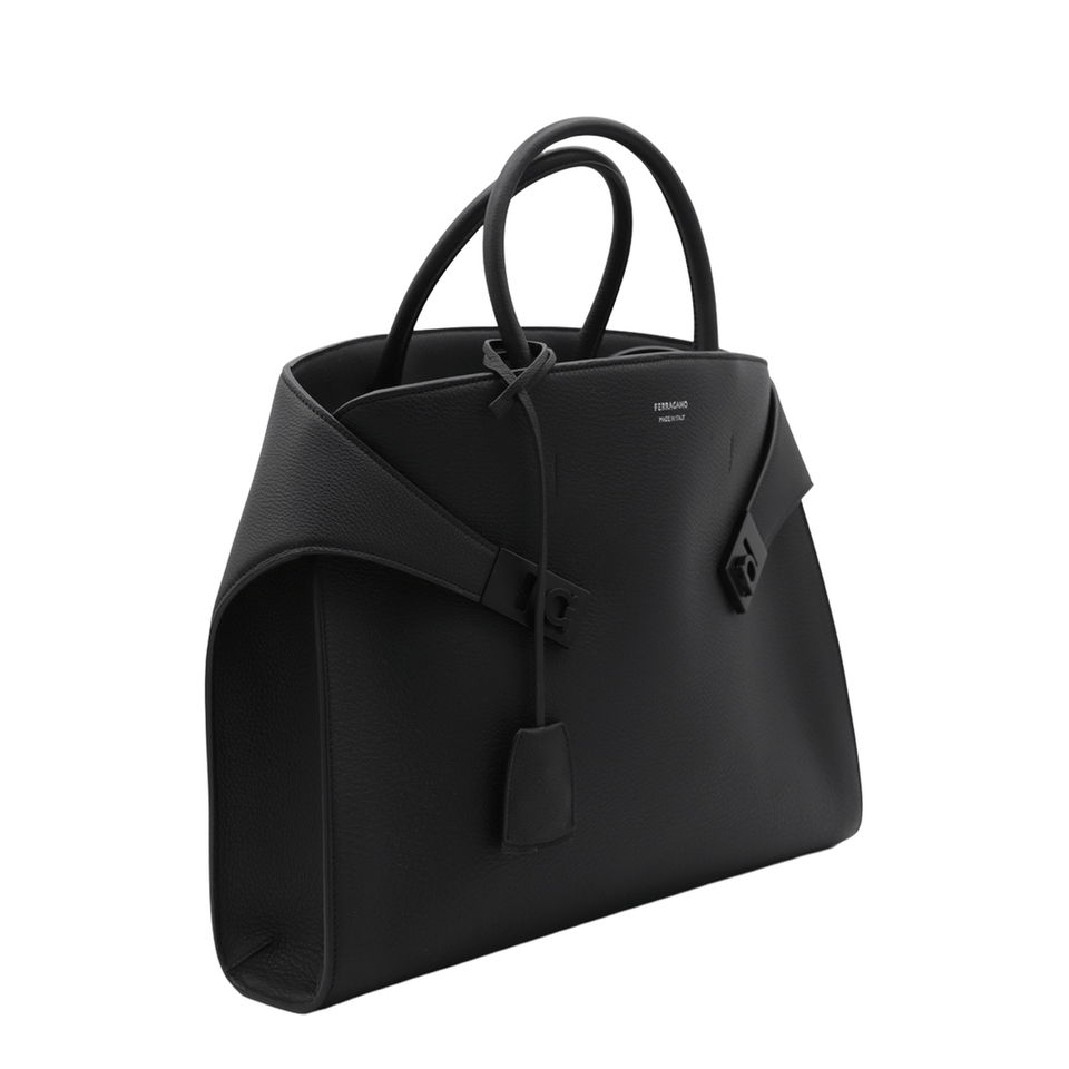 Ferragamo Hug Leather Briefcase - Black