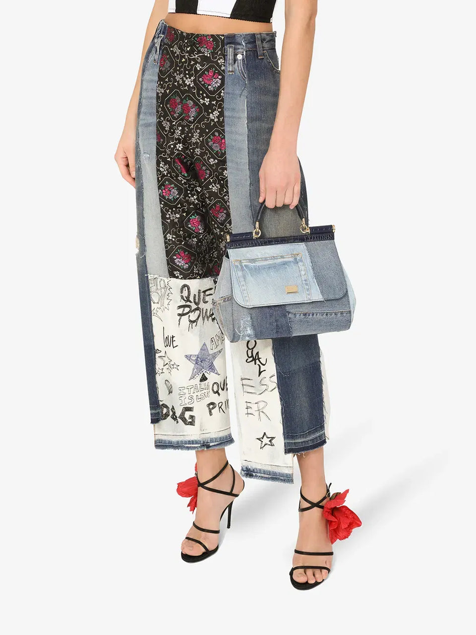 large Sicily patchwork denim shoulder bag