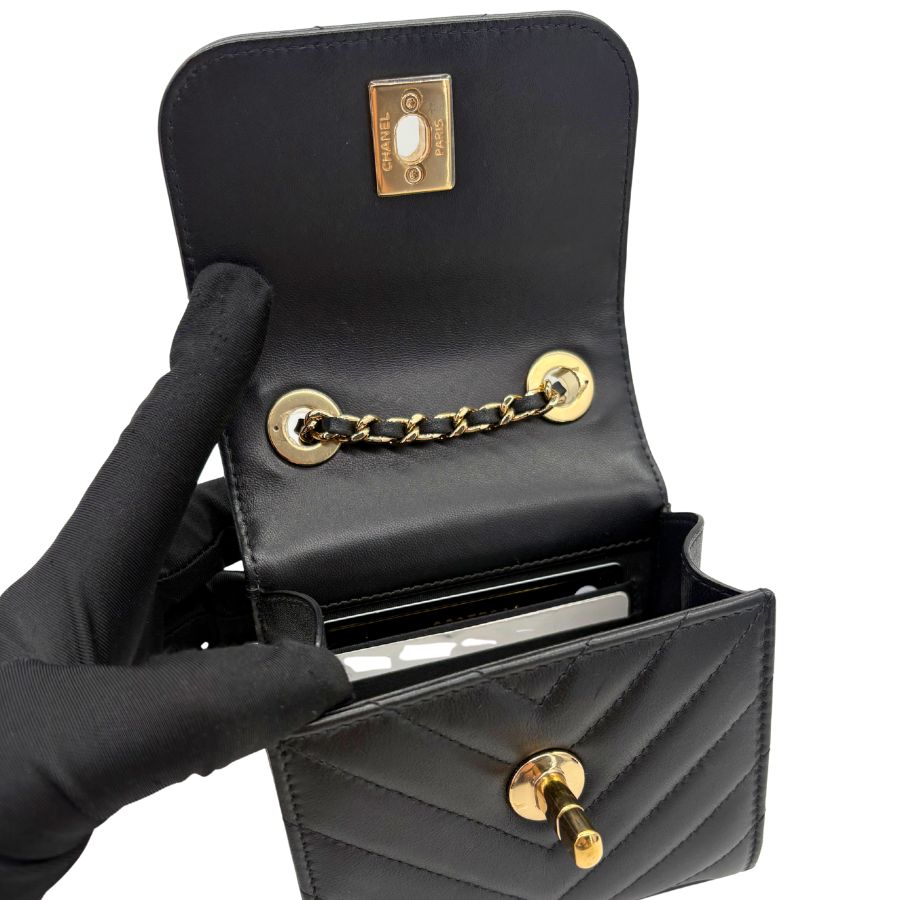 CS062 - CHANEL Black Lambskin Chevron Mini Flap Bag