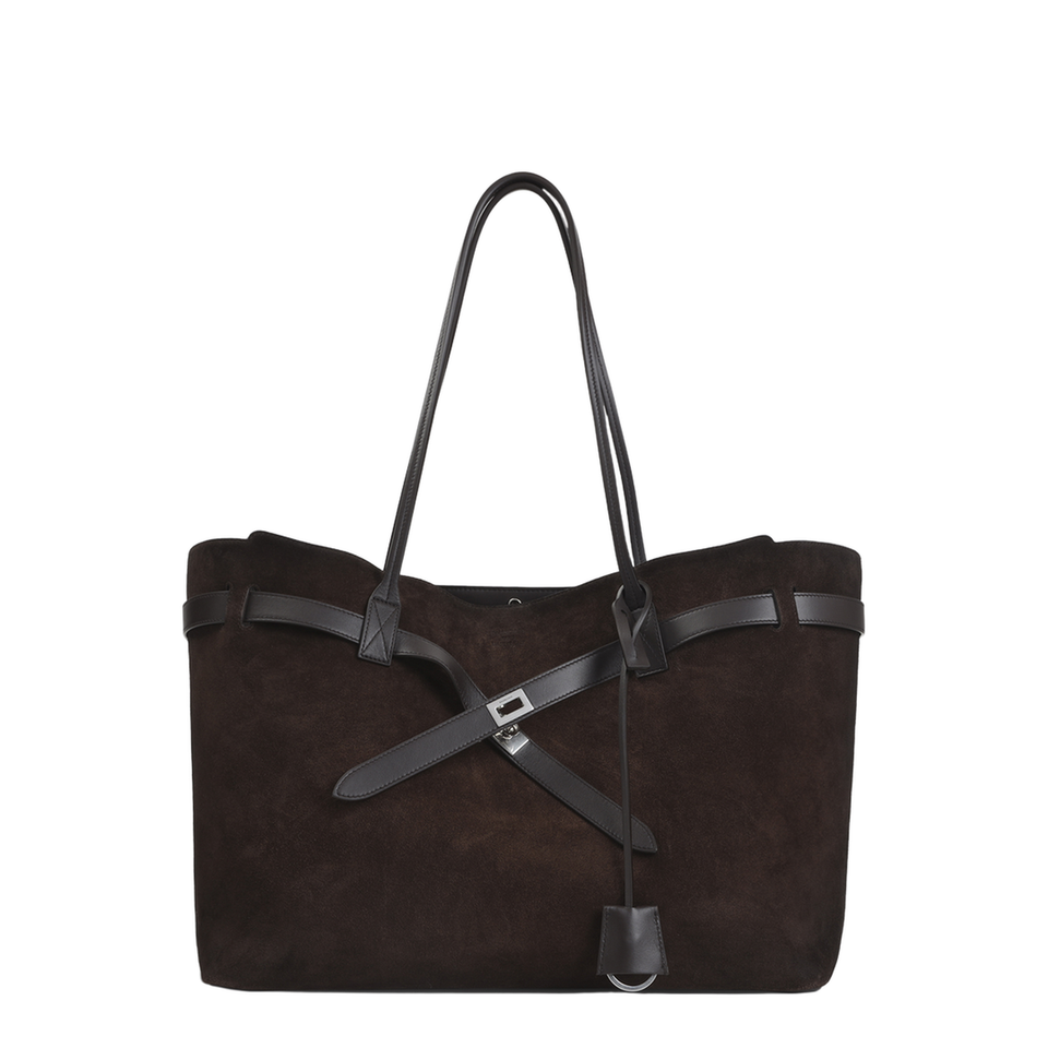 Balenciaga Bel Air Large Waxed Suede Calfskin Tote Bag - Light Espresso