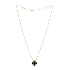 Van Cleef & Arpels 18K Yellow Gold Black Onyx Vintage Alhambra Pendant Necklace