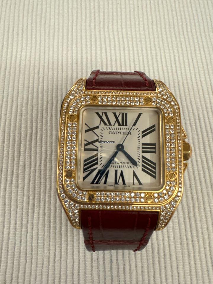 Cartier Santos 100 Diamond Rose Gold Ladies Watch WM502151
