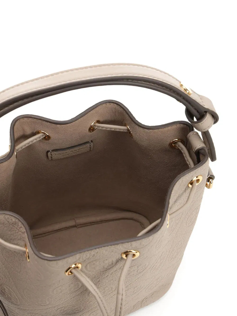 embossed-crest leather mini bucket bag