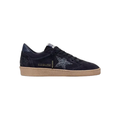 Golden Goose Ball Star In Dark Blue Suede With Dark Blue Glitter Star