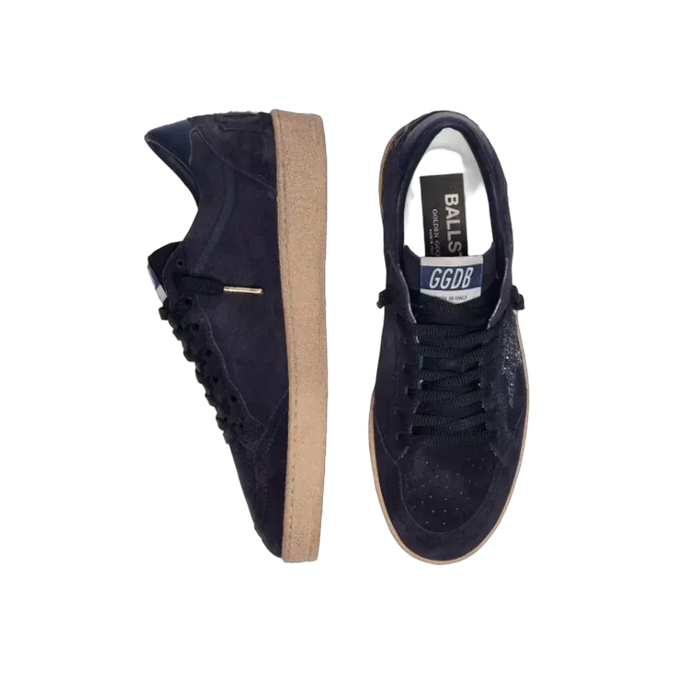 Golden Goose Ball Star In Dark Blue Suede With Dark Blue Glitter Star
