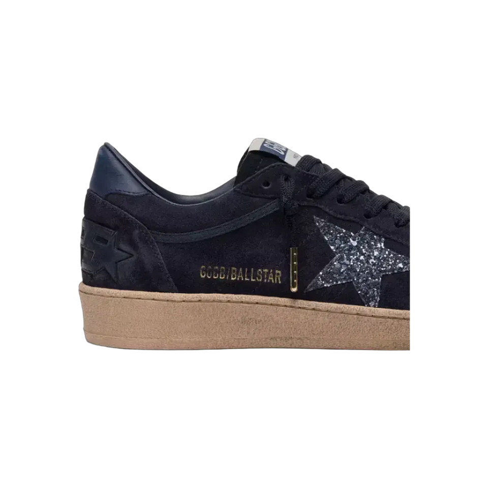 Golden Goose Ball Star In Dark Blue Suede With Dark Blue Glitter Star