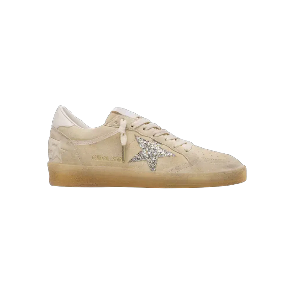 Golden Goose Ball Star In Pearl Suede With Silver Glitter Star