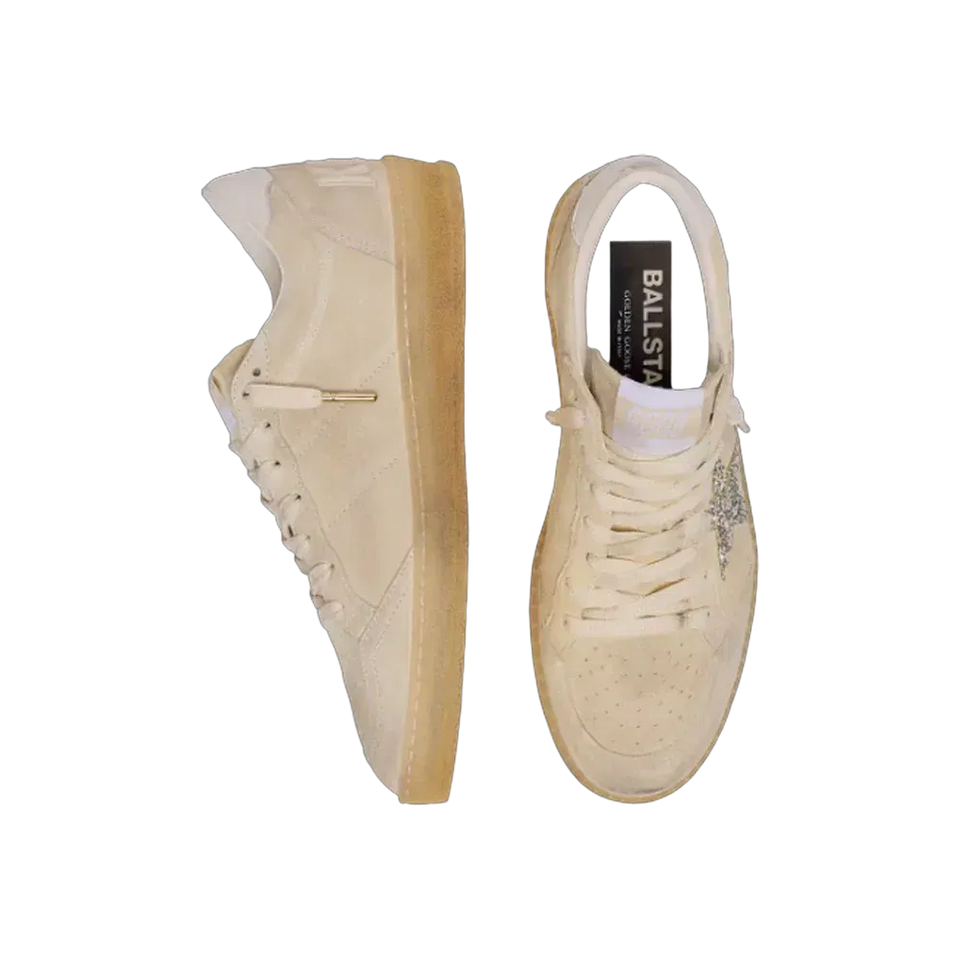 Golden Goose Ball Star In Pearl Suede With Silver Glitter Star