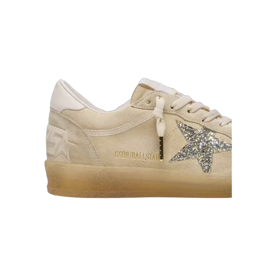 Golden Goose Ball Star In Pearl Suede With Silver Glitter Star