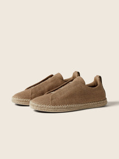 Zegna Beige Linen Blend And Leather Triple Stitch Espadrilles