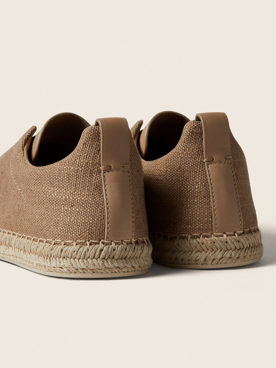 Zegna Beige Linen Blend And Leather Triple Stitch Espadrilles