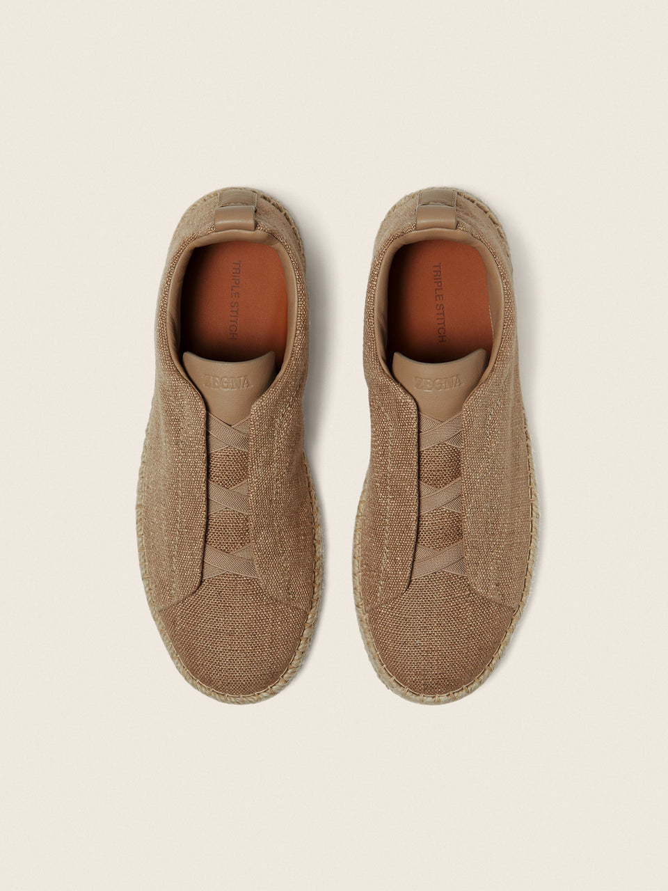 Zegna Beige Linen Blend And Leather Triple Stitch Espadrilles
