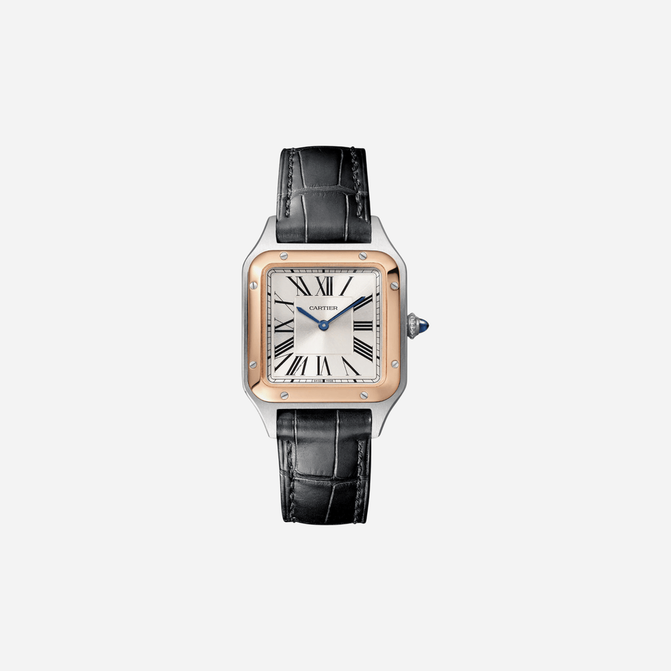 Cartier Santos Dumont Silver Dial Black Leather Strap Watch - W2SA0038