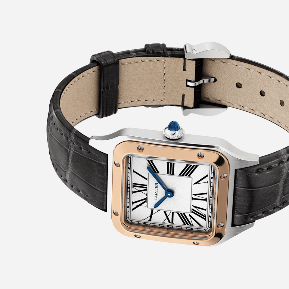 Cartier Santos Dumont Silver Dial Black Leather Strap Watch - W2SA0038