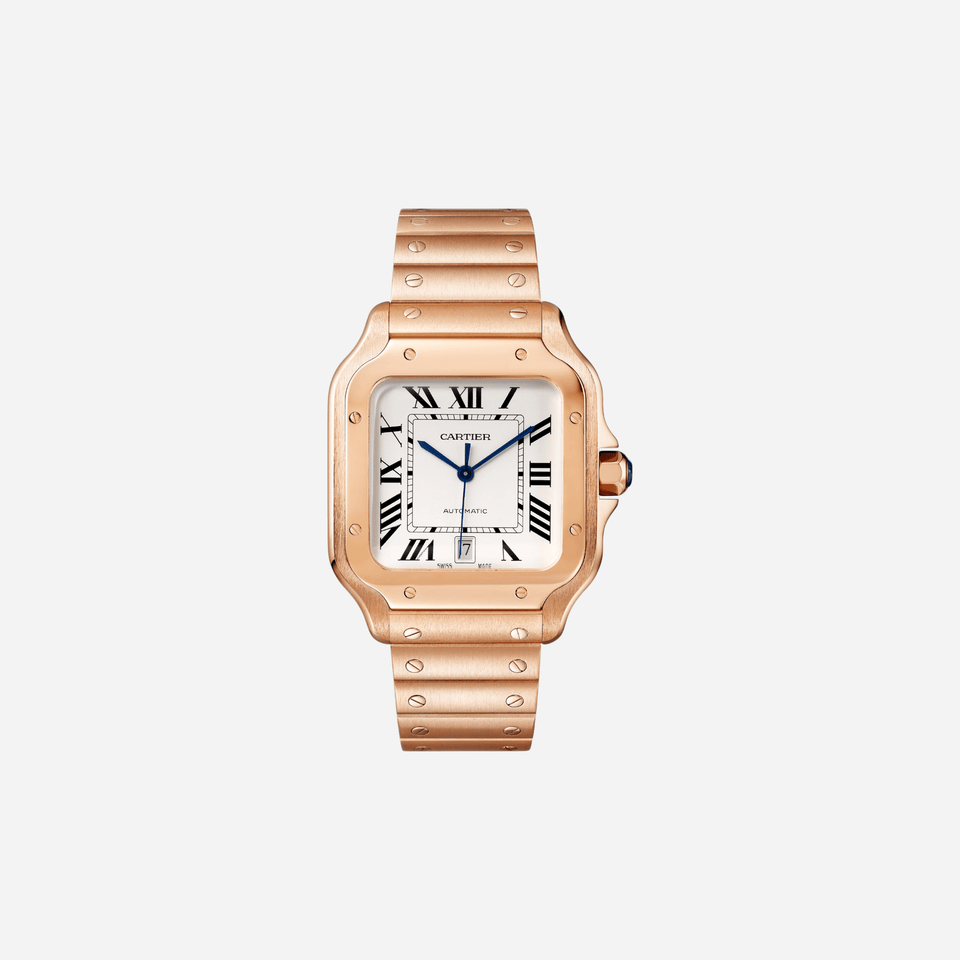 Cartier Santos De Cartier White Dial Rose Gold Strap Watch - WGSA0018