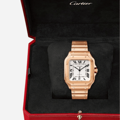 Cartier Santos De Cartier White Dial Rose Gold Strap Watch - WGSA0018