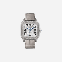 Cartier Santos De Cartier Silver Dial Leather Strap Watch - WJSA0014