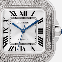 Cartier Santos De Cartier Silver Dial Leather Strap Watch - WJSA0014