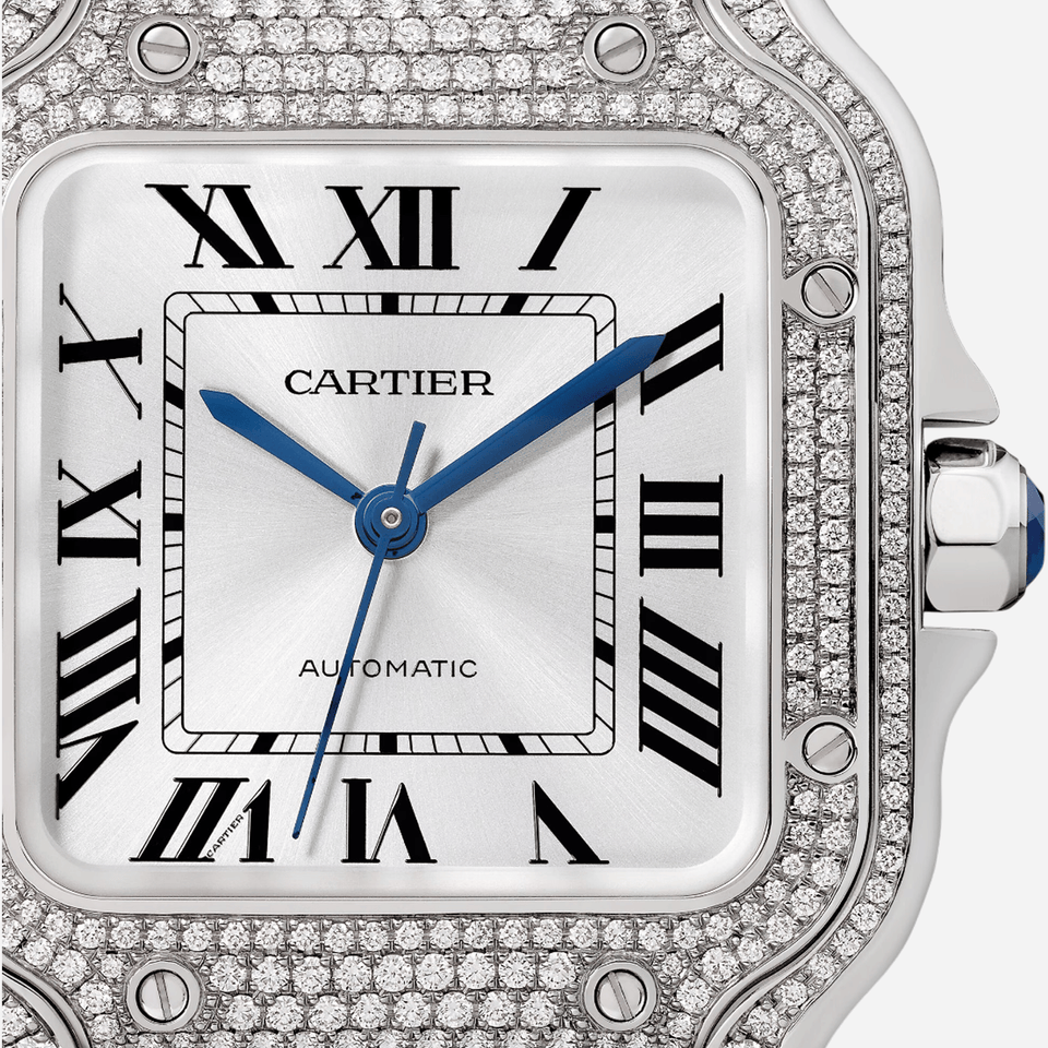 Cartier Santos De Cartier Silver Dial Leather Strap Watch - WJSA0014