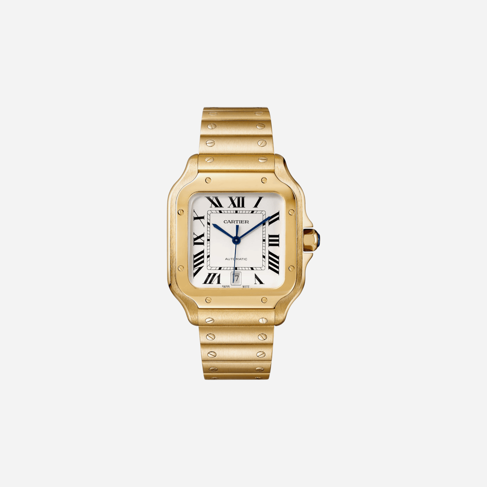 Cartier Santos De Cartier White Dial Yellow Gold Strap Watch - WGSA0029