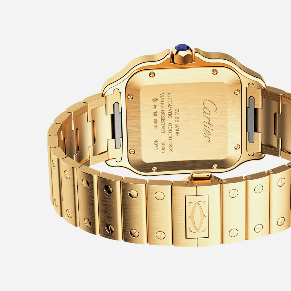 Cartier Santos De Cartier White Dial Yellow Gold Strap Watch - WGSA0029