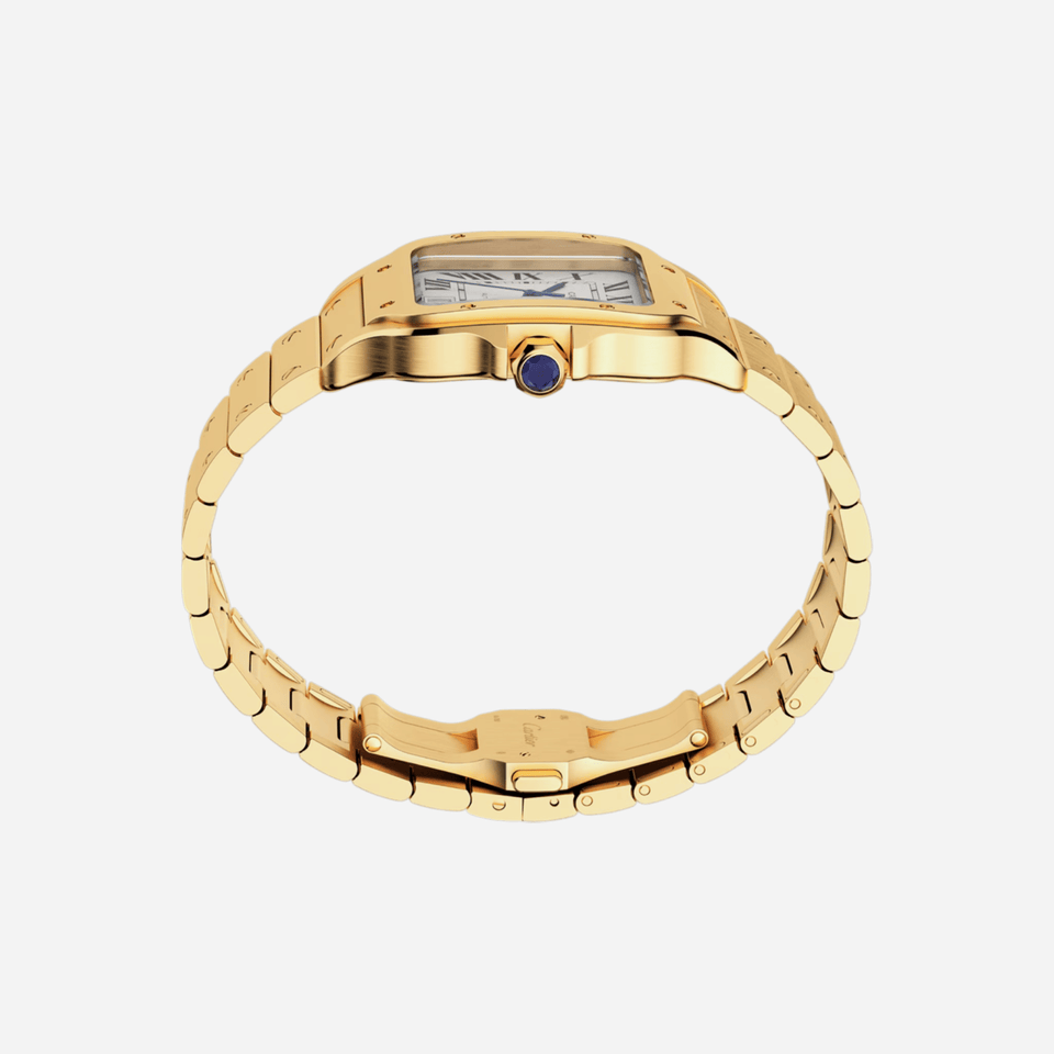 Cartier Santos De Cartier White Dial Yellow Gold Strap Watch - WGSA0029
