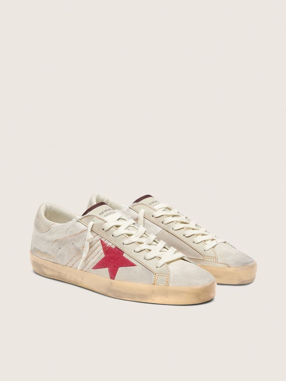 Golden Goose Mens Super-Star Ltd In White Pony Skin With Red Suede Star Mens