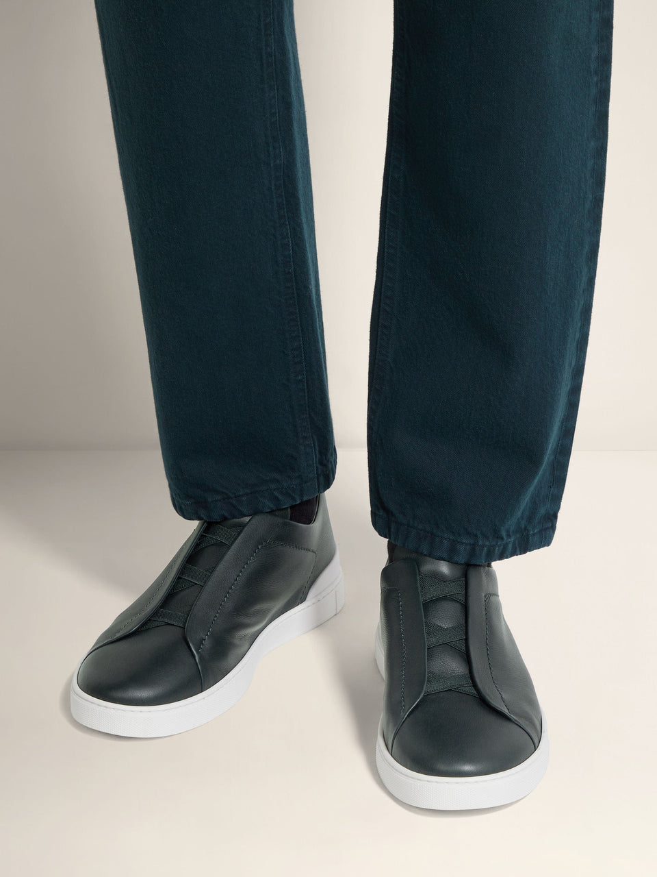 Zegna Dark Green Triple Stitch Secondskin Sneakers