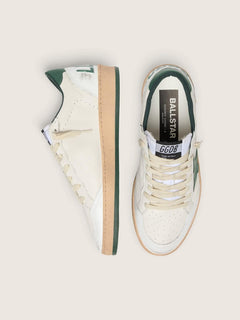 Golden Goose Mens Ball Star Wishes In White Nappa Leather With Green Leather Star And Heel Tab Mens