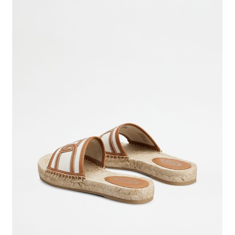 Tods Kate Sandals In Canvas And Leather White Brown Womens