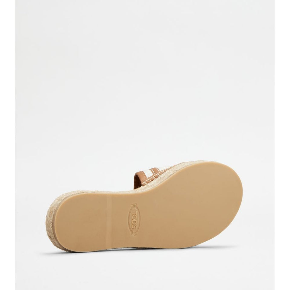 Tods Kate Sandals In Canvas And Leather White Brown Womens