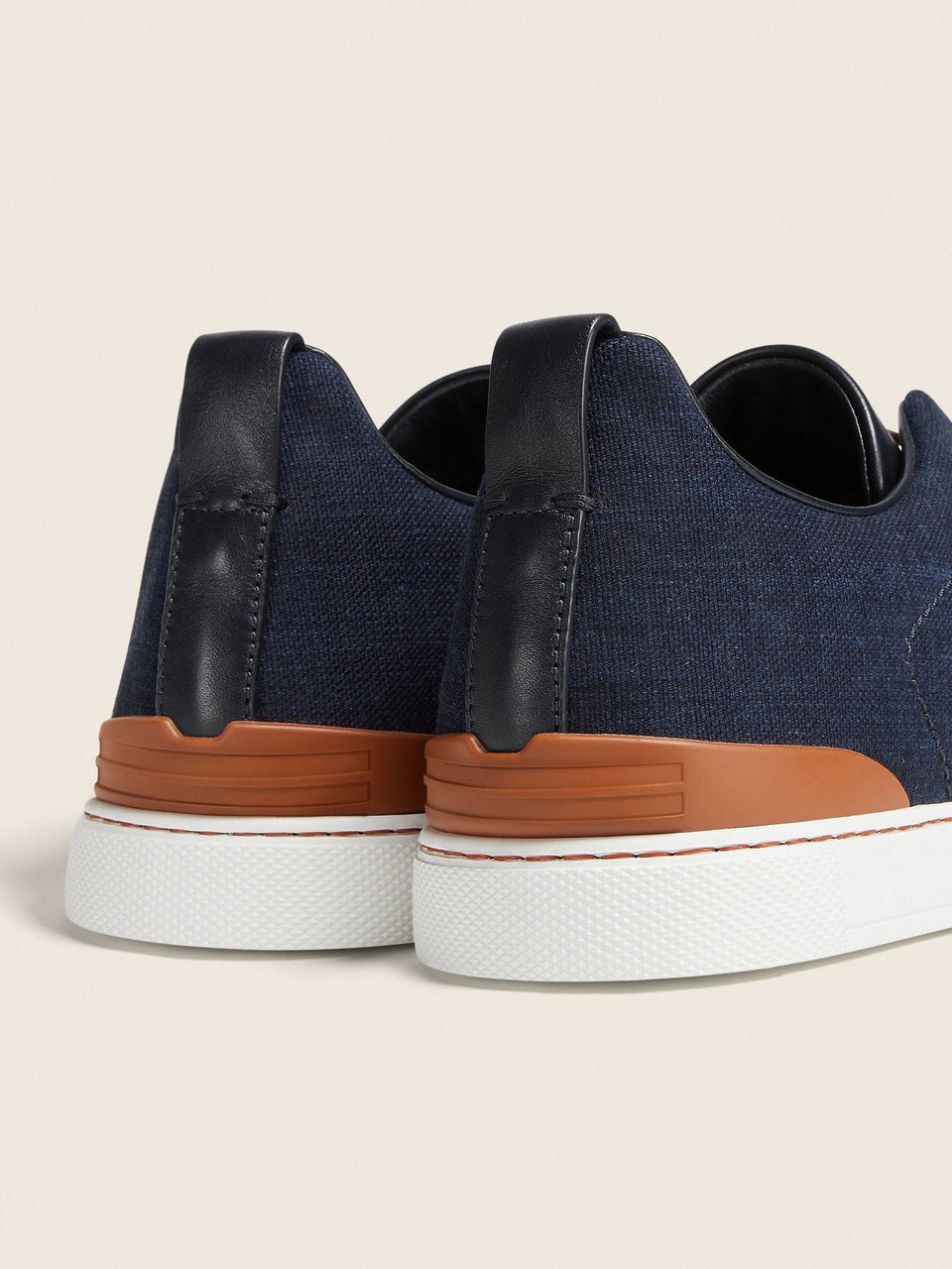 Zegna Navy Blue Cotton Denim Triple Stitch Sneakers
