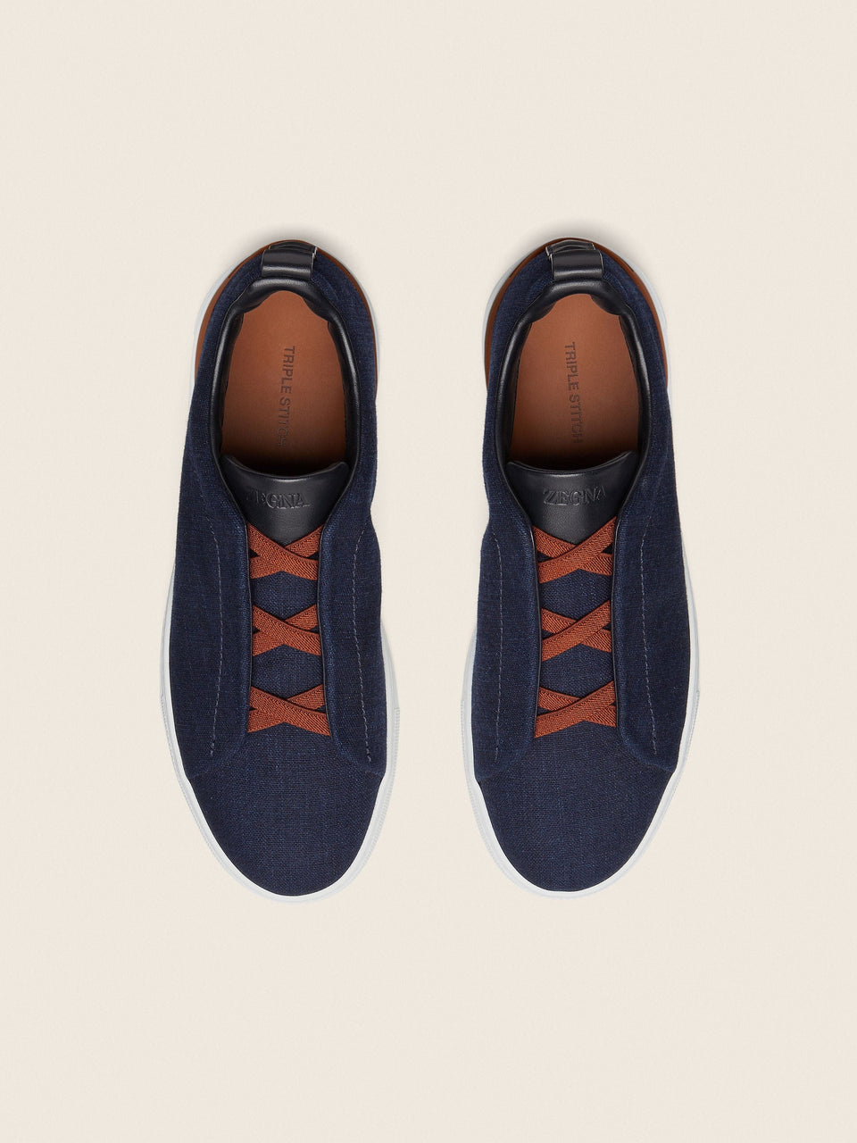Zegna Navy Blue Cotton Denim Triple Stitch Sneakers