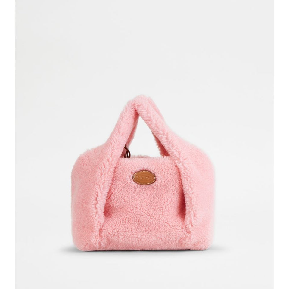 Tods Shirt Shopping Bag In Sheepskin Mini Rose