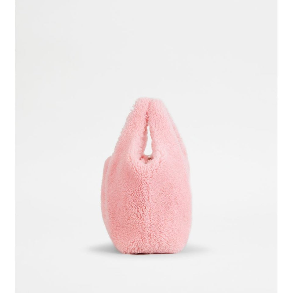Tods Shirt Shopping Bag In Sheepskin Mini Rose