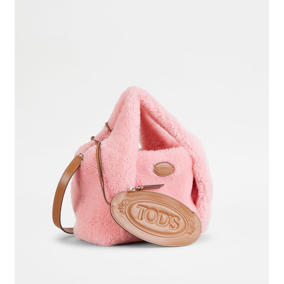 Tods Shirt Shopping Bag In Sheepskin Mini Rose