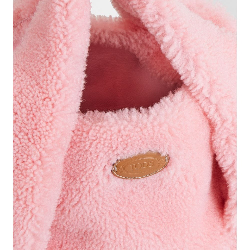 Tods Shirt Shopping Bag In Sheepskin Mini Rose