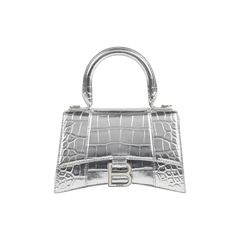 Balenciaga Crocodile Embossed XS Hourglass Handbag In Silver