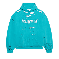 Balenciaga Destroyed Hoodie Turquoise/White