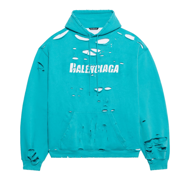 Balenciaga Destroyed Hoodie Turquoise/White