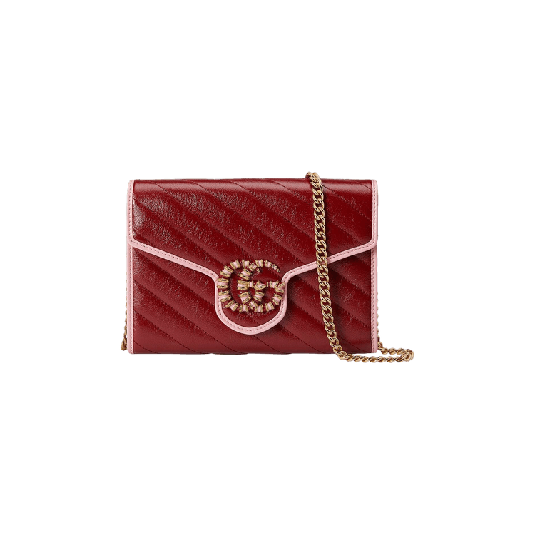 Gucci GG Marmont Mini Chain Bag Dark Red/Pastel Pink
