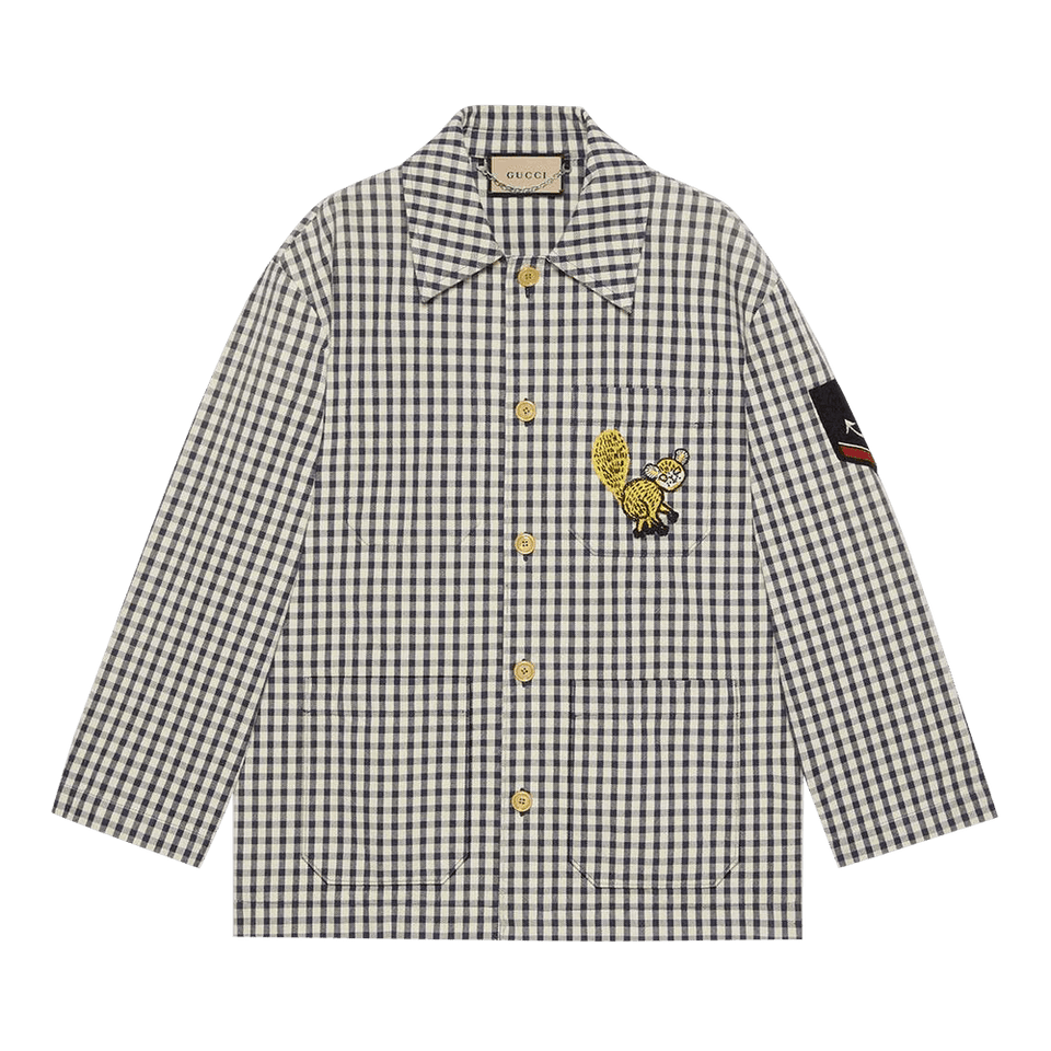 Gucci Freya Hartas Patch Gingham Jacket White/Blue