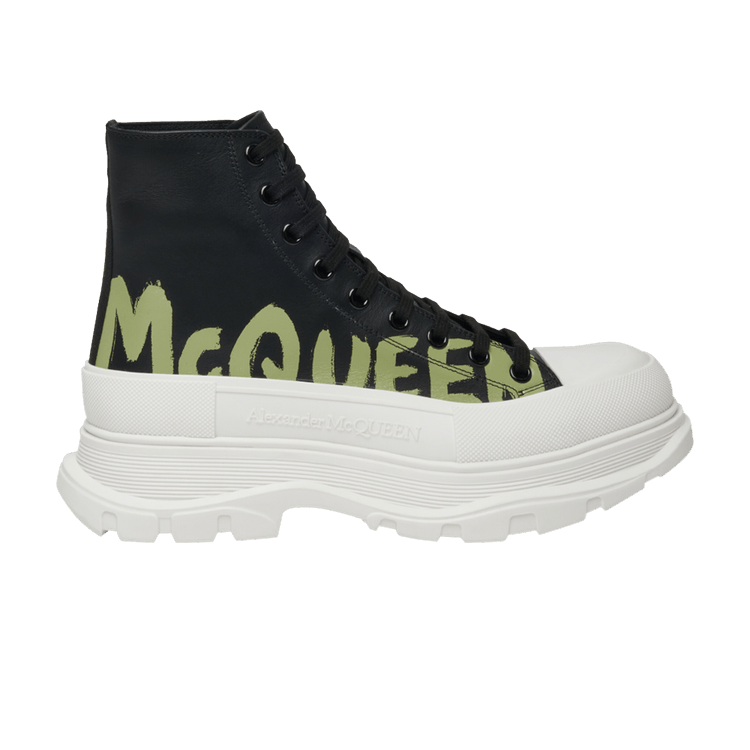 Alexander McQueen Tread Slick Boot Graffiti Logo - Black Khaki