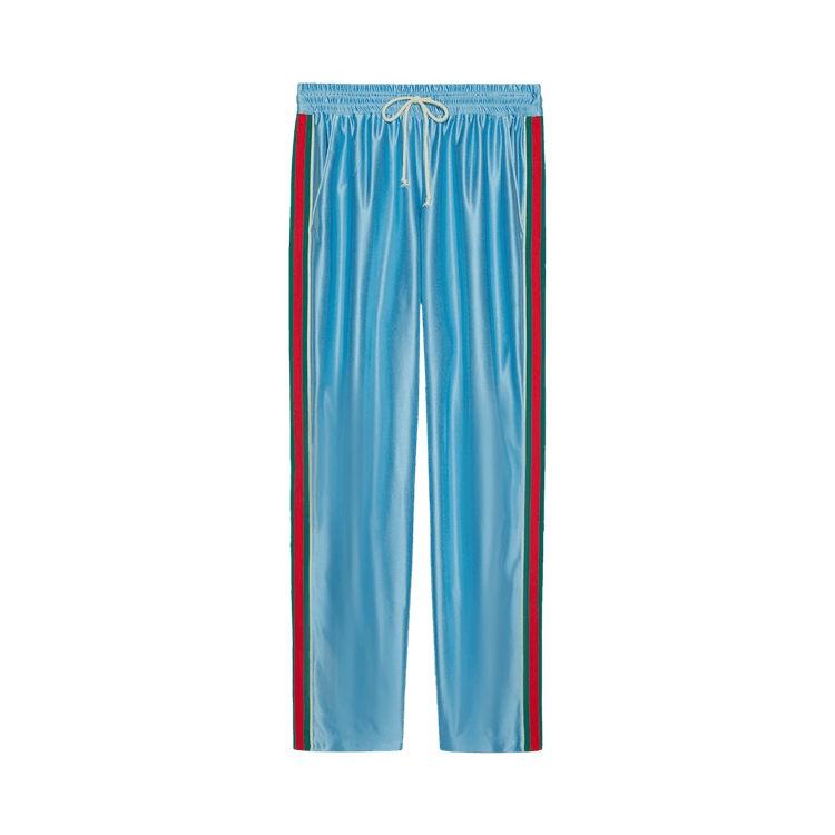 Gucci Shiny Jersey Jogging Pant With Web Azure