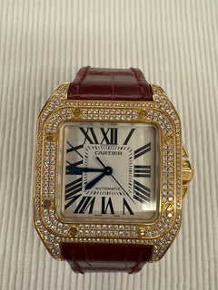 Cartier Santos 100 Diamond Rose Gold Ladies Watch WM502151