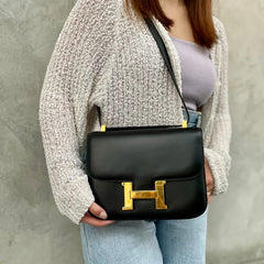 JT490 - HERMES Black x GHW Box Constance 23