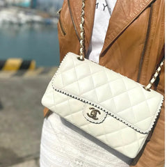RA166 - CHANEL Vintage White Lambskin 25cm Flap Bag